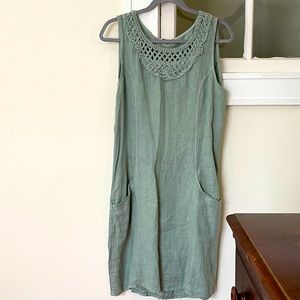 Italian linen, sleeveless dress, soft green, new with tags.